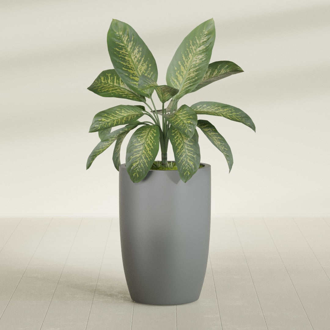 Lisbon Large Round Fiberglass Planter - 24 in x 24 in x 36 in - Metallic Gunmetal - Metallic Gunmetal,24 in x 24 in x 36 in