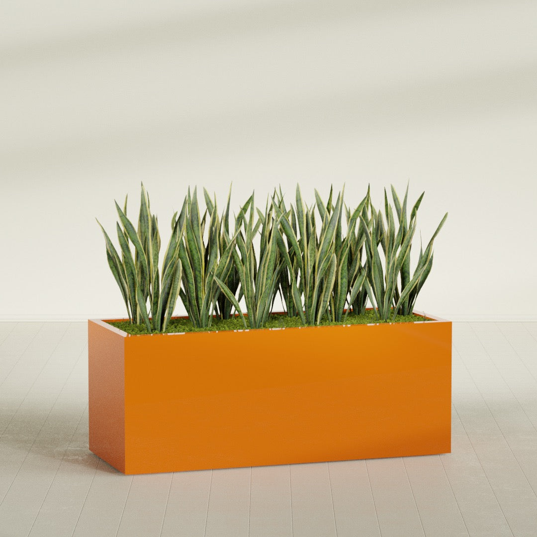 Granada Extra Large Long Rectangle Fiberglass Planter - 60 in x 24 in x 24 in - Gloss Tangerine - Gloss Tangerine,60 in x 24 in x 24 in