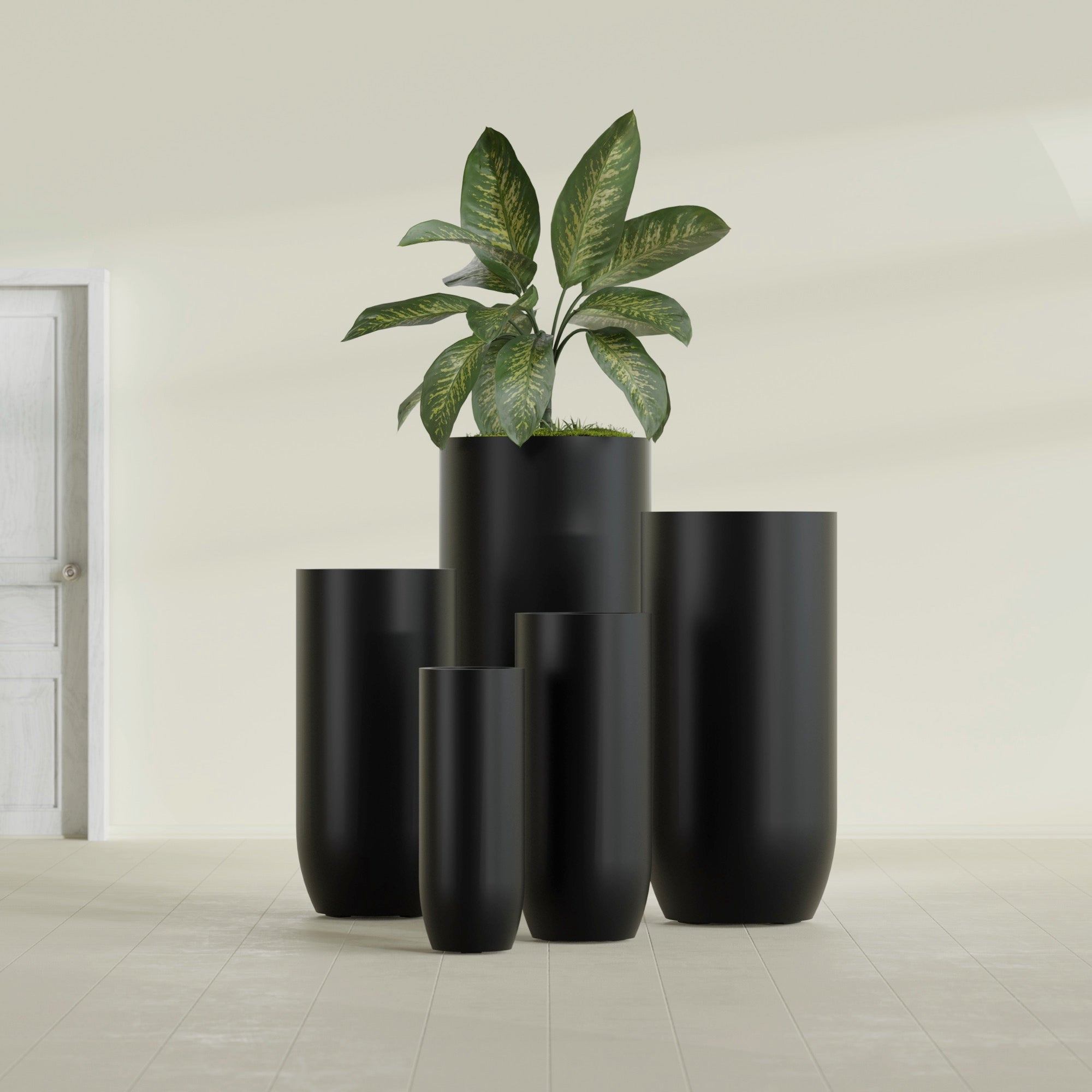 Saint Tropez Large Tall Round Fiberglass Planter - 20 in x 20 in x 43 in - Matte Black - Matte Black,20 in x 20 in x 43 in