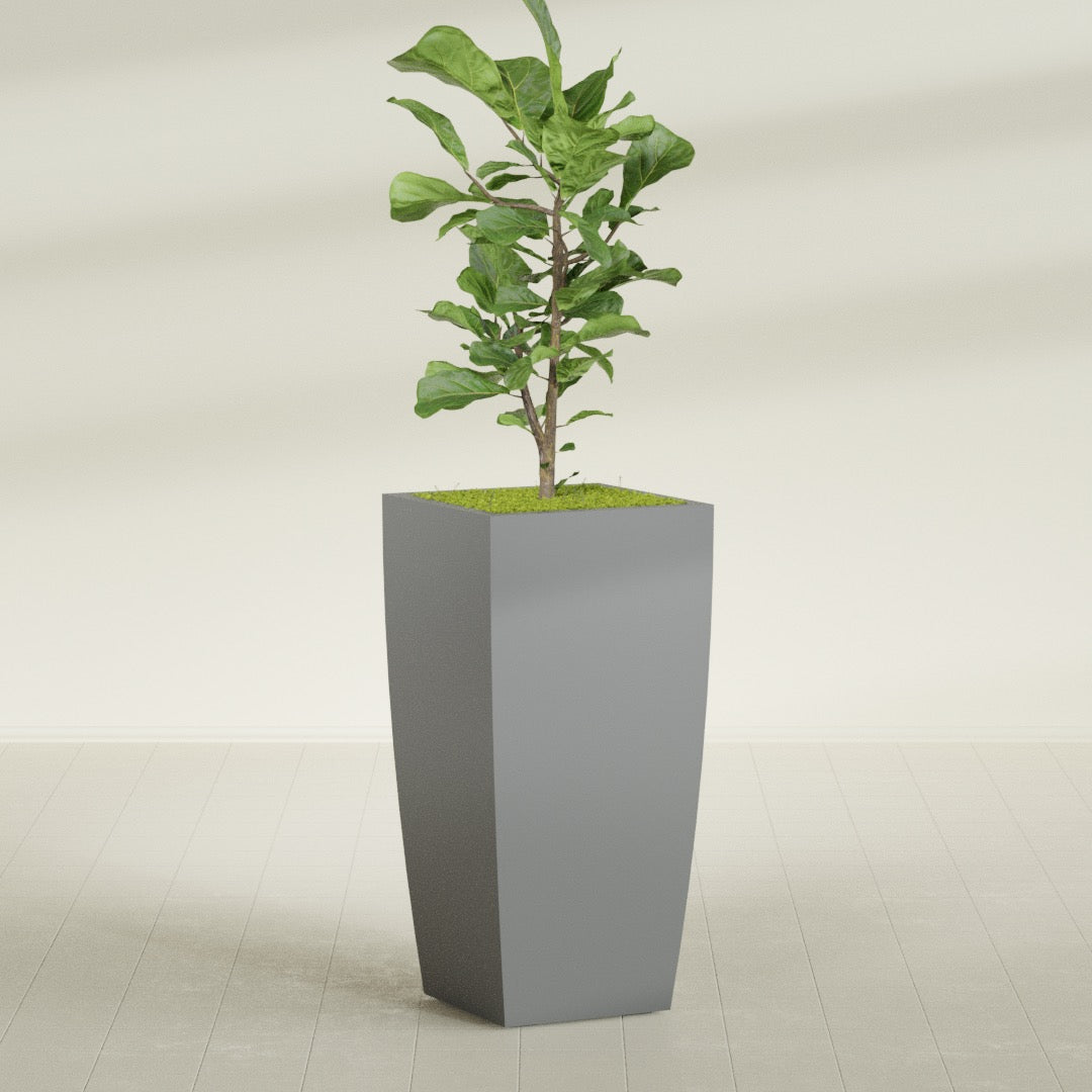 Toulan Extra Large Tall Tapered Square Fiberglass Planter - 23 in x 23 in x 48 in - Metallic Gunmetal - Metallic Gunmetal,23 in x 23 in x 48 in