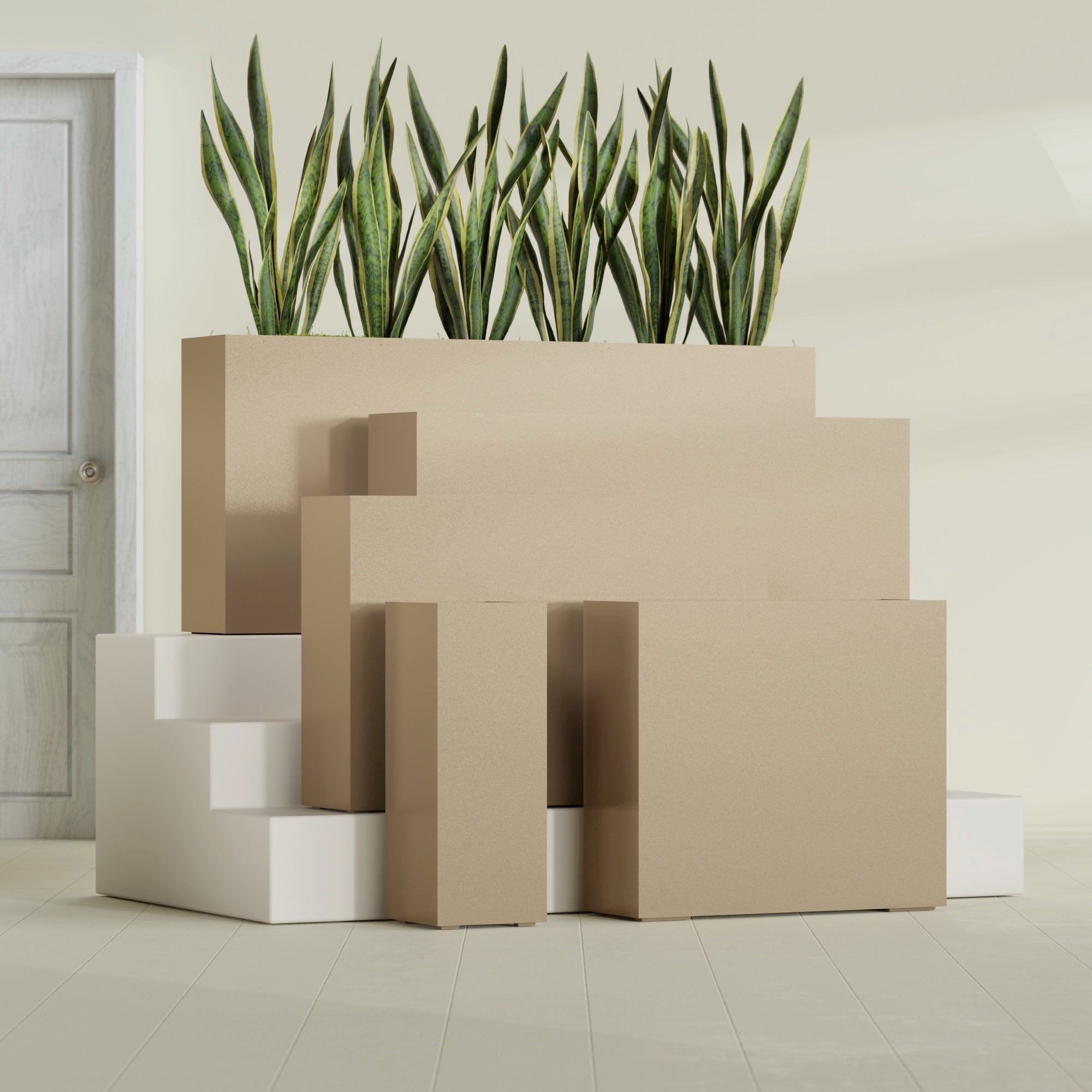 Delray Large Tall Rectangle Fiberglass Planter - 36 in x 12 in x 32 in - Metallic Gold - Metallic Gold,36 in x 12 in x 32 in