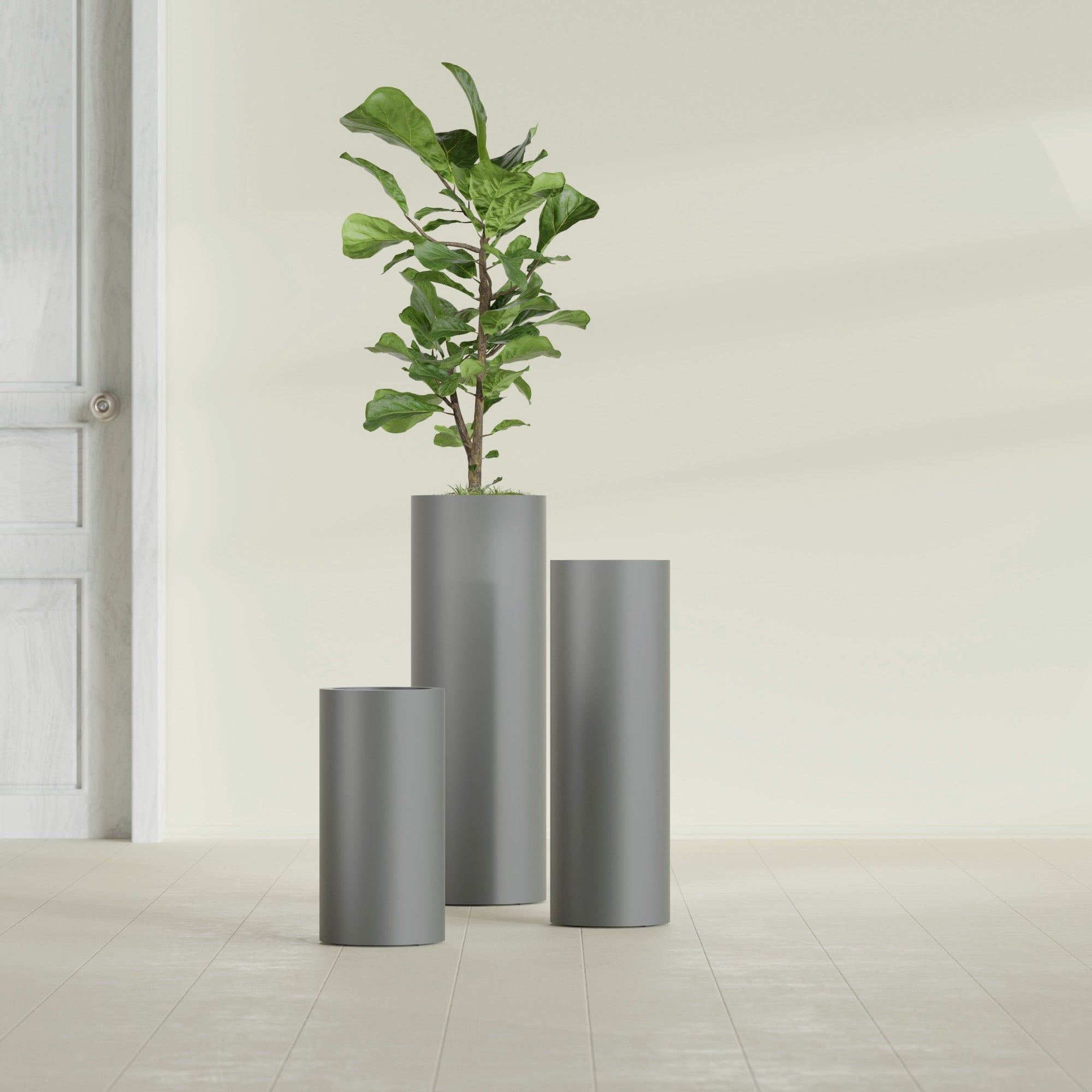 Corry Large Tall Cylinder Fiberglass Planter - 10 in x 10 in x 30 in - Metallic Gunmetal - Metallic Gunmetal,10 in x 10 in x 30 in