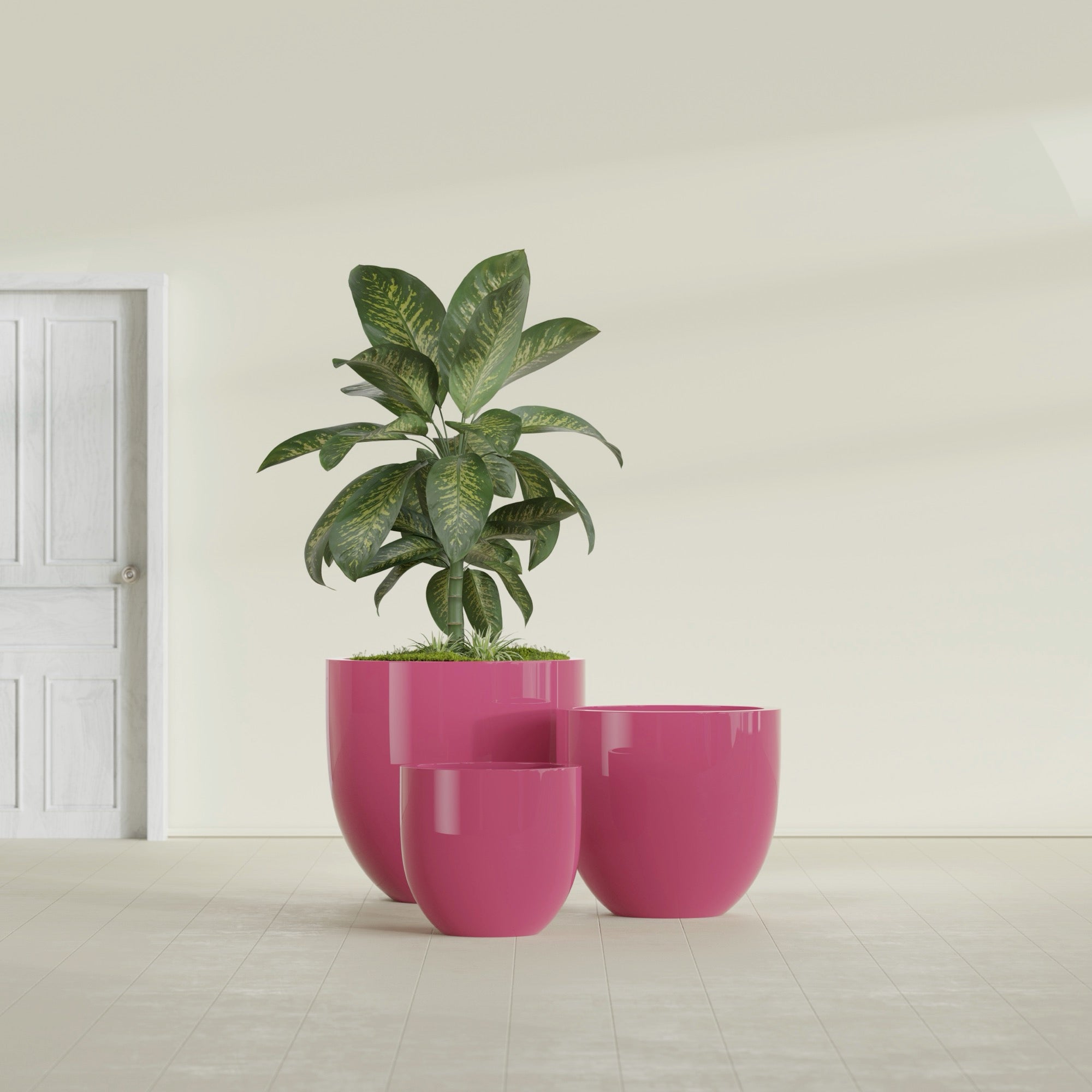 Alzira Medium Round Fiberglass Planter - 23 in x 23 in x 22 in - Gloss Pink Violet - Gloss Pink Violet,23 in x 23 in x 22 in