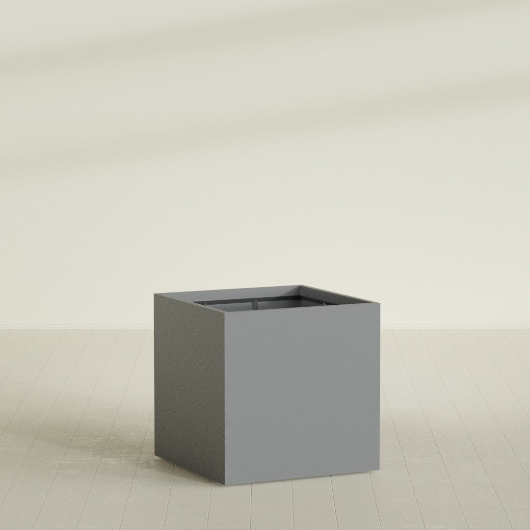 Montroy Large Cube Square Fiberglass Planter - 40 in x 40 in x 40 in - Metallic Gunmetal - Metallic Gunmetal,40 in x 40 in x 40 in