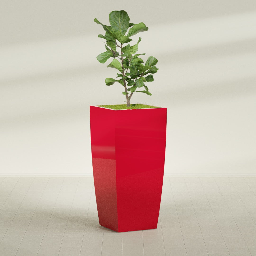 Toulan Extra Large Tall Tapered Square Fiberglass Planter - 28 in x 28 in x 60 in - Gloss Red - Gloss Red,28 in x 28 in x 60 in