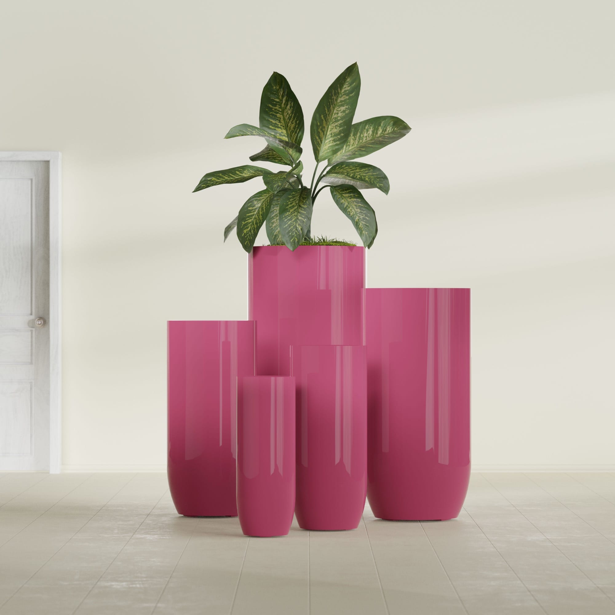 Saint Tropez Extra Large Tall Round Fiberglass Planter - 28 in x 28 in x 60 in - Gloss Pink Violet - Gloss Pink Violet,28 in x 28 in x 60 in