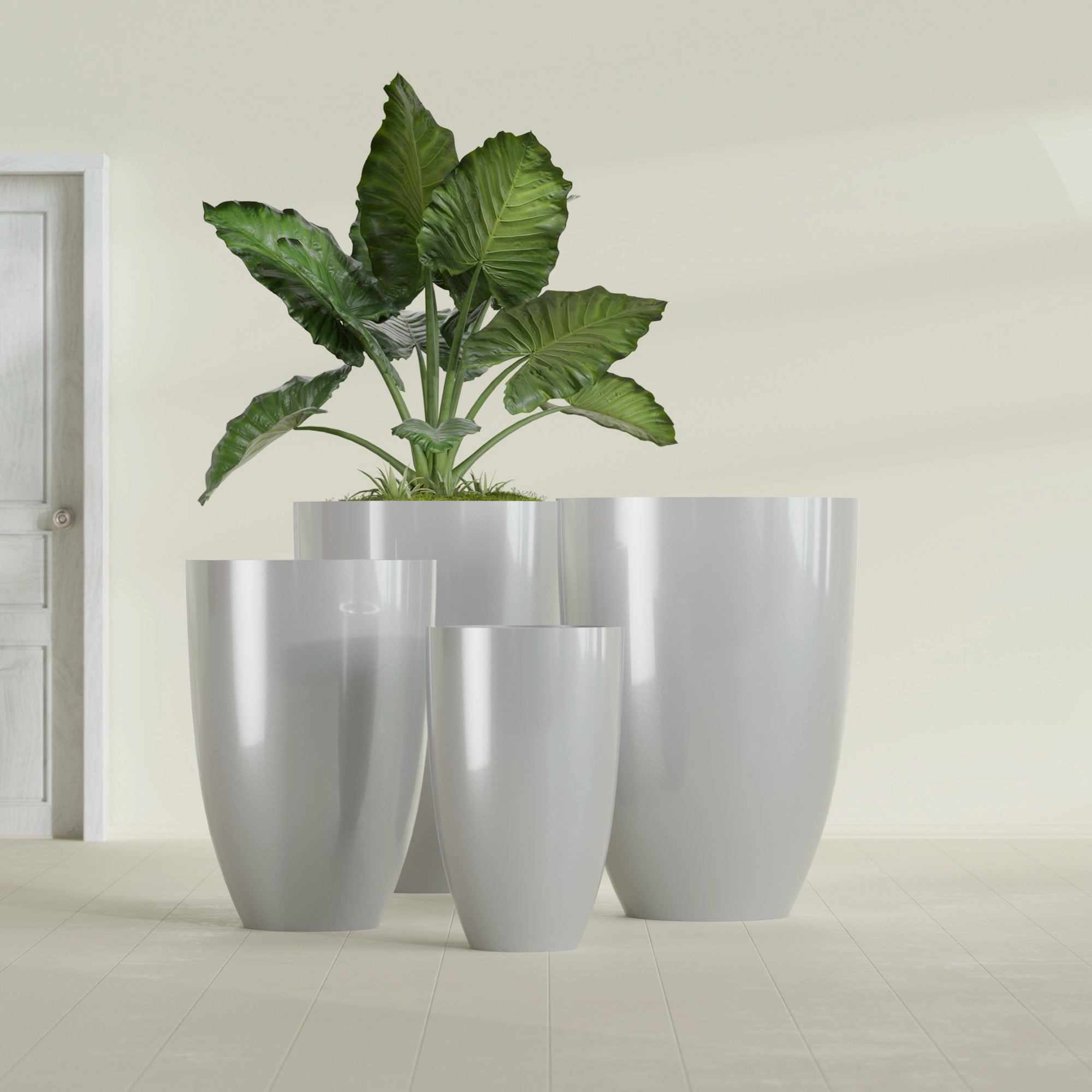 Brannan Medium Round Fiberglass Planter - 18 in x 18 in x 29 in - Metallic Silver - Metallic Silver,18 in x 18 in x 29 in