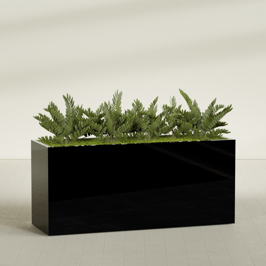 Brisbane Extra Large Long Rectangle Fiberglass Planter - 72 in x 24 in x 32 in - Gloss Black - Gloss Black,72 in x 24 in x 32 in