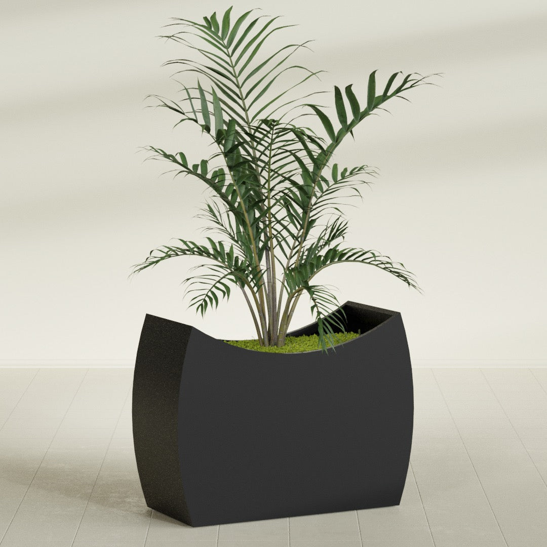 Seoul Extra Large Curved Abstract Fiberglass Planter - 48 in x 20 in x 36 in - Matte Black - Matte Black,48 in x 20 in x 36 in