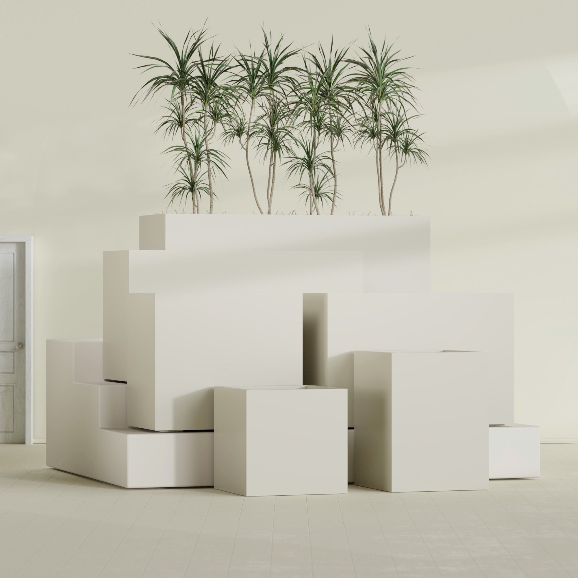 Brisbane Large Rectangle Fiberglass Planter - 36 in x 24 in x 32 in - Satin Beige - Satin Beige,36 in x 24 in x 32 in