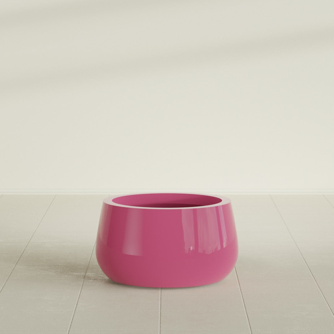 Short Hayden Small Round Fiberglass Planter - 16 in x 16 in x 8 in - Gloss Pink Violet - Gloss Pink Violet,16 in x 16 in x 8 in