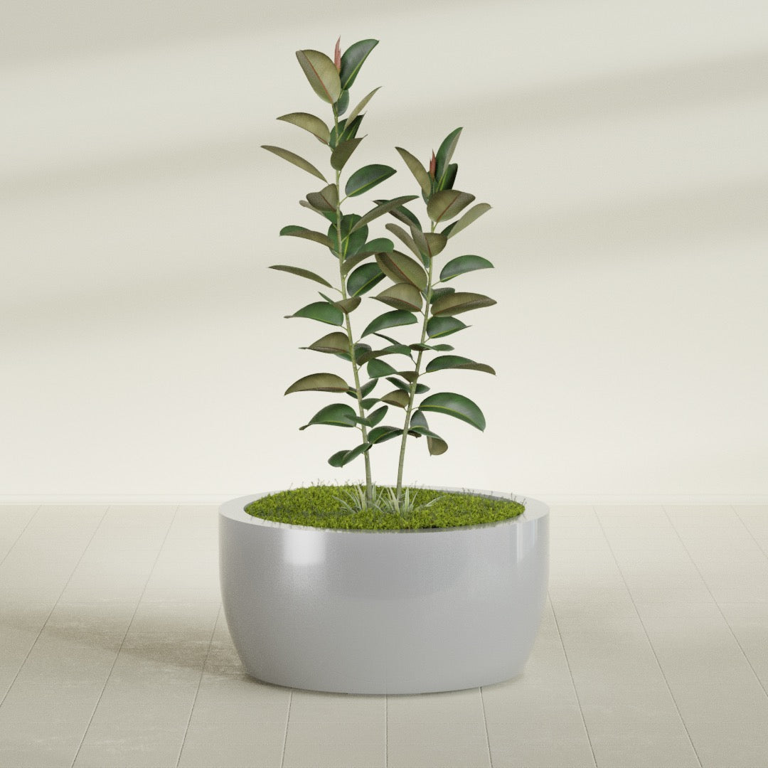 Casablanca Large Round Low Bowl Fiberglass Planter - 36 in x 36 in x 18 in - Metallic Silver - Metallic Silver,36 in x 36 in x 18 in