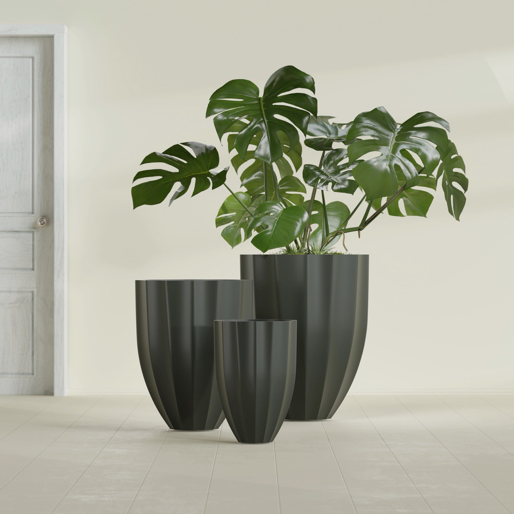 Alicante Medium Round Fiberglass Planter - 26 in x 26 in x 32 in - Matte Charcoal - Matte Charcoal,26 in x 26 in x 32 in