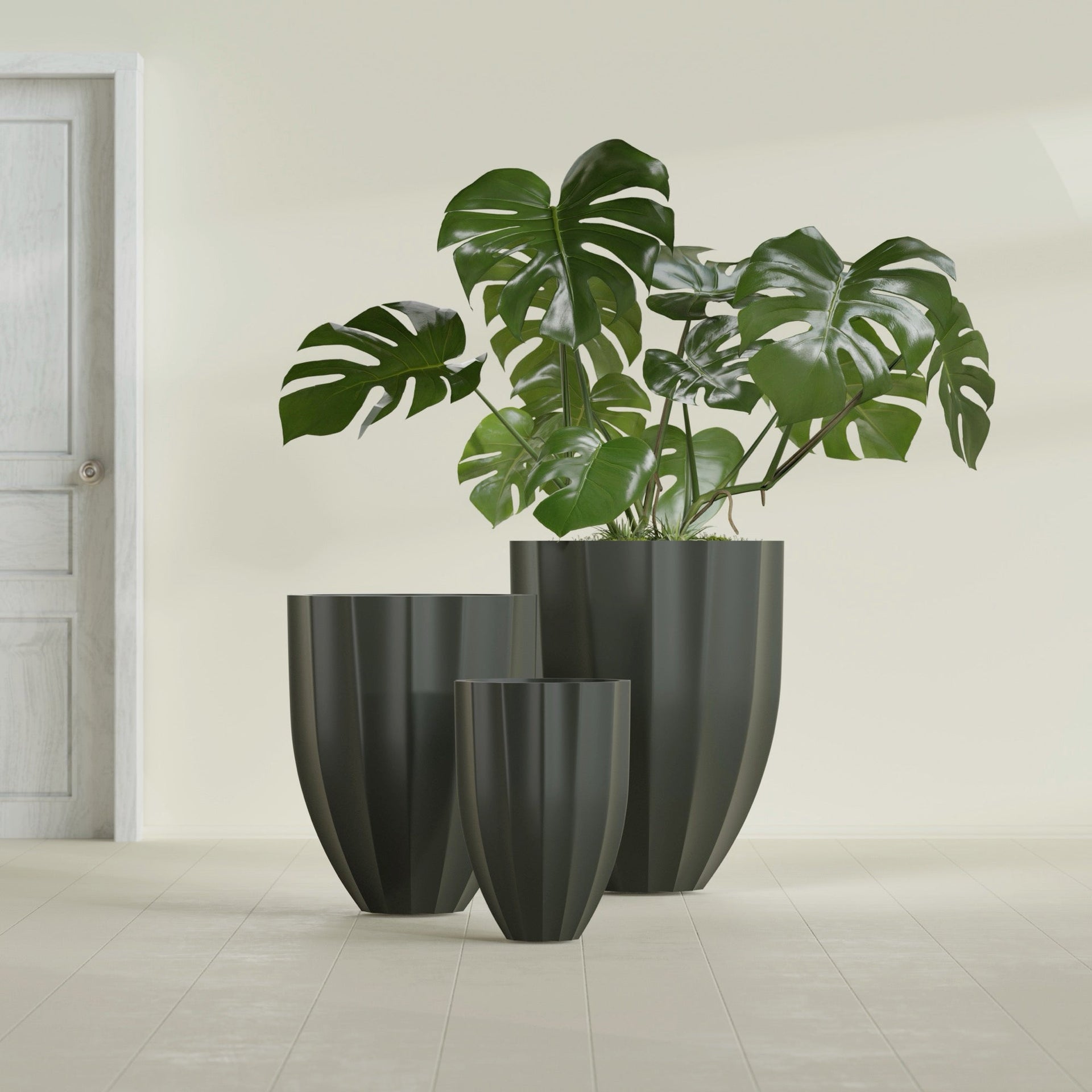 Alicante Small Round Fiberglass Planter - 15 in x 15 in x 21 in - Matte Charcoal - Matte Charcoal,15 in x 15 in x 21 in