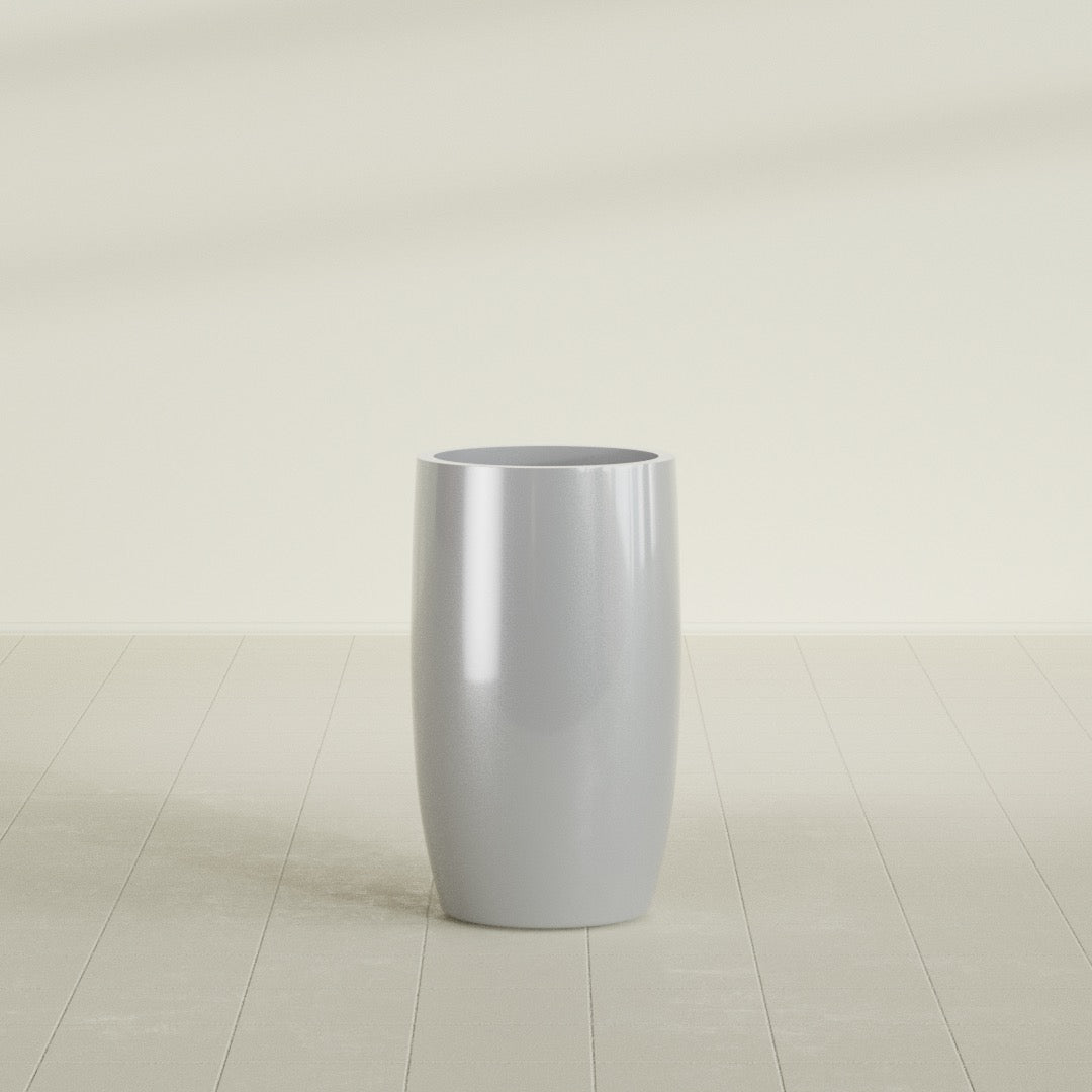 Lisbon Large Round Fiberglass Planter - 18 in x 18 in x 32 in - Metallic Silver - Metallic Silver,18 in x 18 in x 32 in