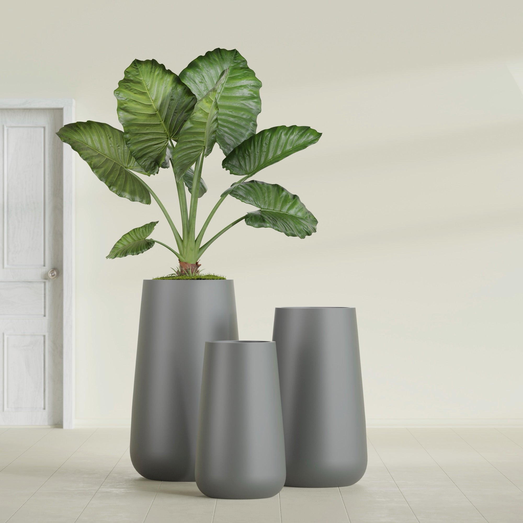 Saigon Large Tapered Round Planter - 16 in x 21 in x 36 in - Metallic Gunmetal - Metallic Gunmetal,16.4 in x 20.7 in x 36 in