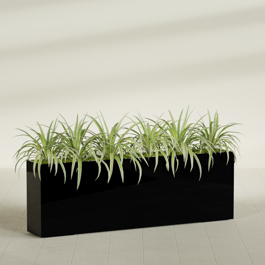 Hollywood Extra Large Narrow Rectangle Fiberglass Planter - 72 in x 12 in x 24 in - Gloss Black - Gloss Black,72 in x 12 in x 24 in