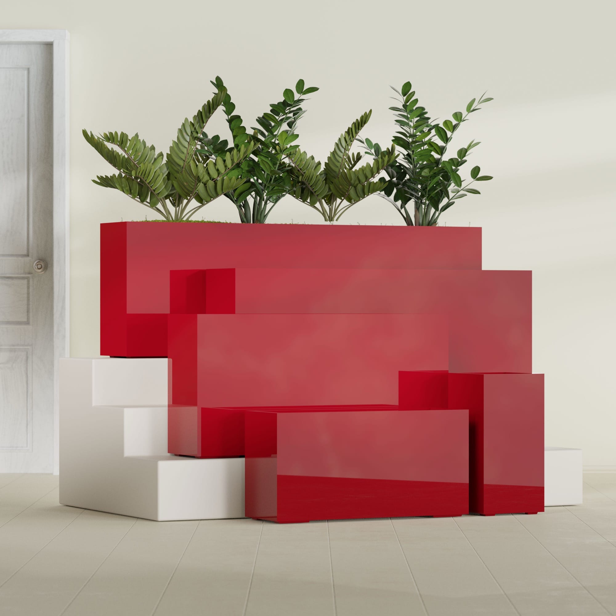 Hollywood Large Narrow Rectangle Fiberglass Planter - 36 in x 12 in x 24 in - Gloss Red - Gloss Red,36 in x 12 in x 24 in
