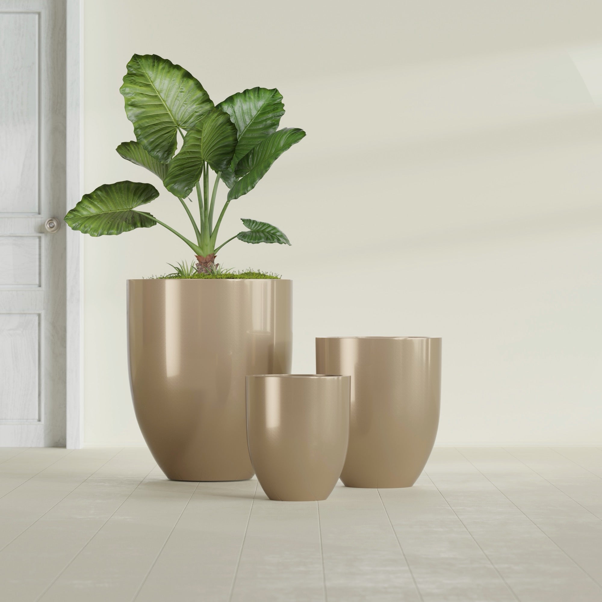 Valencia Small Round Fiberglass Planter - 15 in x 15 in x 18 in - Metallic Gold - Metallic Gold,15 in x 15 in x 18 in