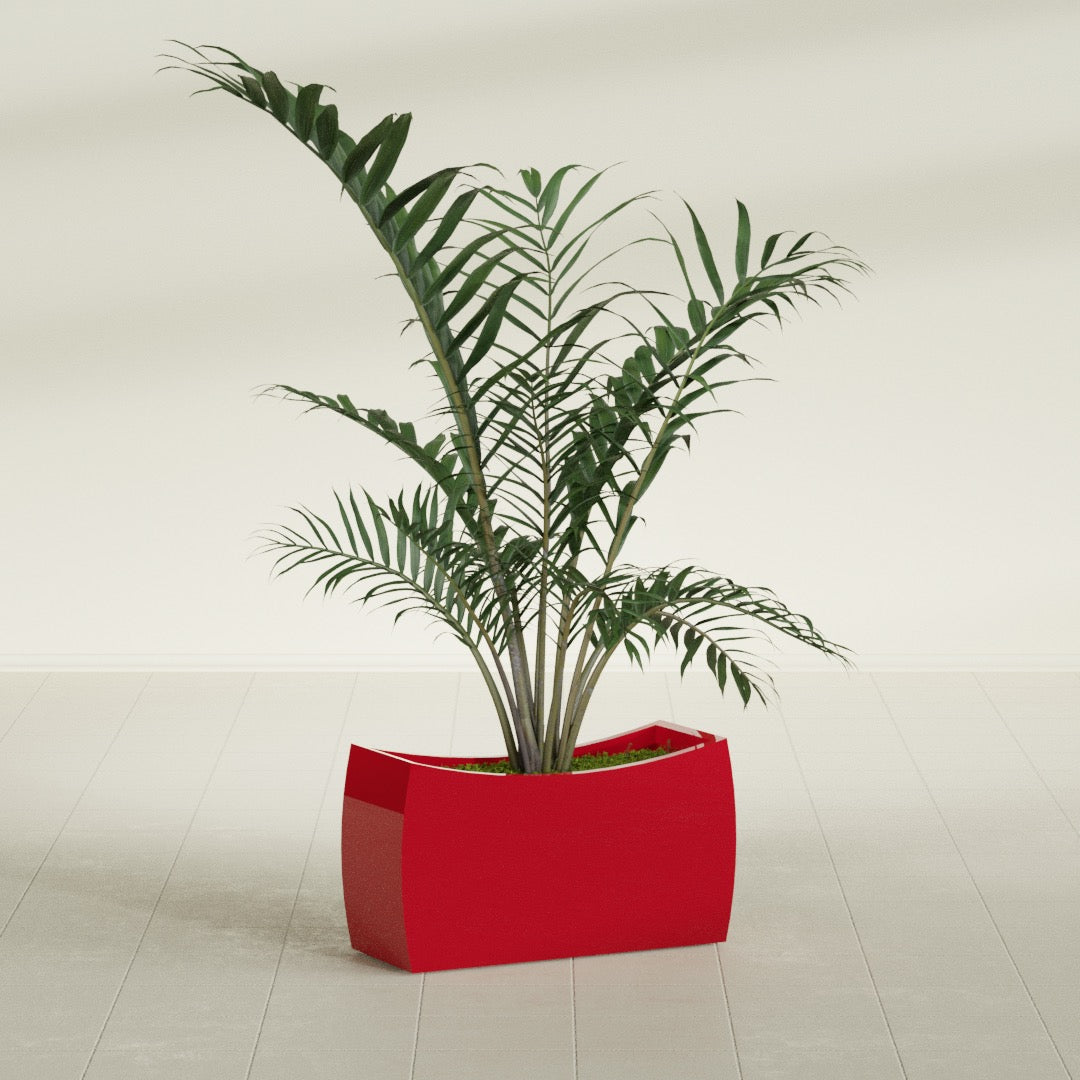 Seoul Large Curved Abstract Fiberglass Planter - 32 in x 12 in x 18 in - Gloss Red - Gloss Red,32 in x 12 in x 18 in