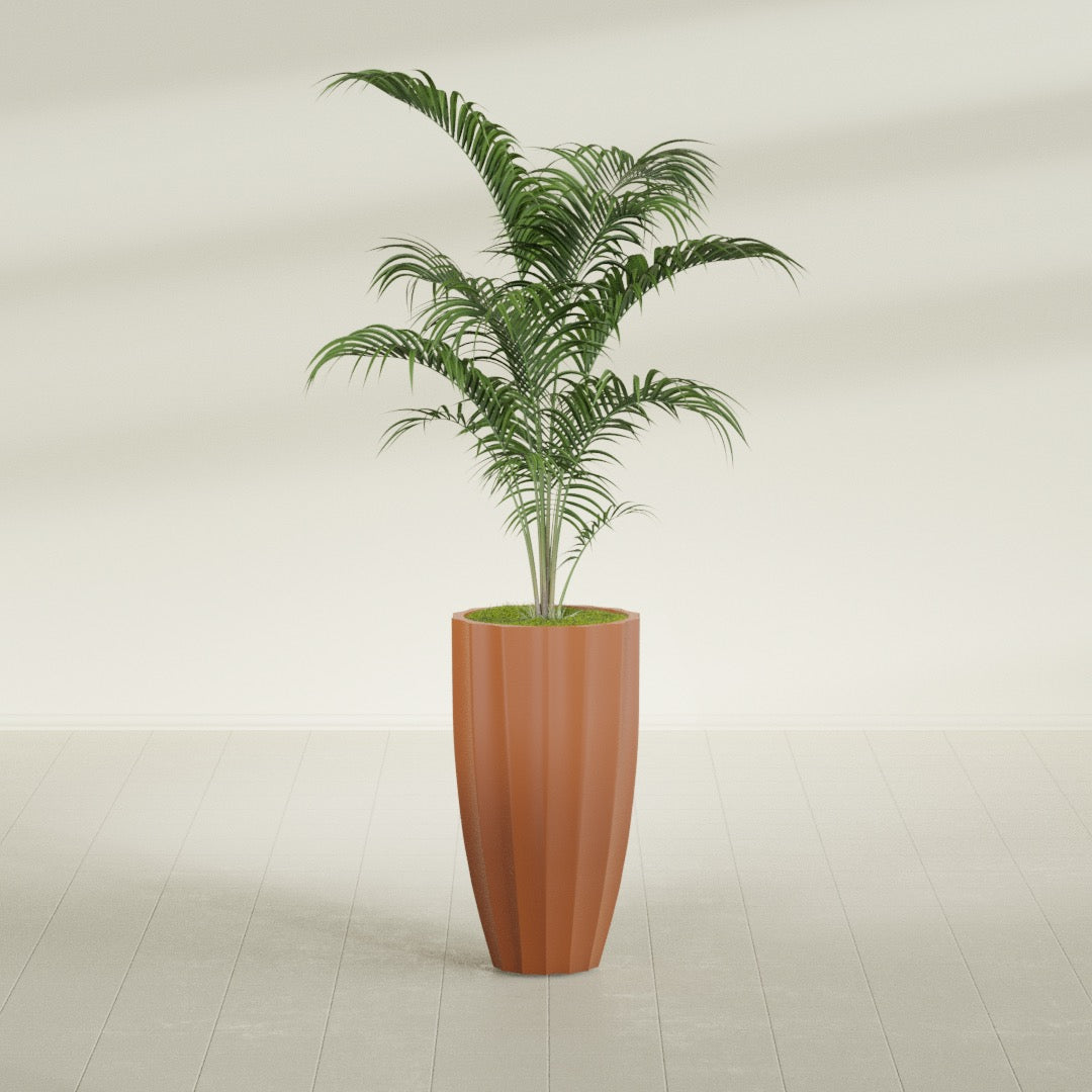 San Jose Large Tall Round Fluted Fiberglass Planter - 16 in x 16 in x 30 in - Matte Terracotta - Matte Terracotta,16 in x 16 in x 30 in
