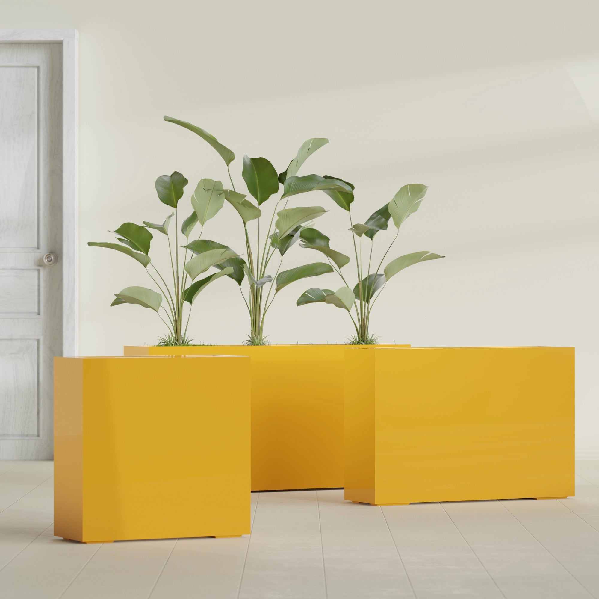 Milano Large Narrow Rectangle Fiberglass Planter - 36 in x 10 in x 24 in - Gloss Saffron - Gloss Saffron,36 in x 10 in x 24 in