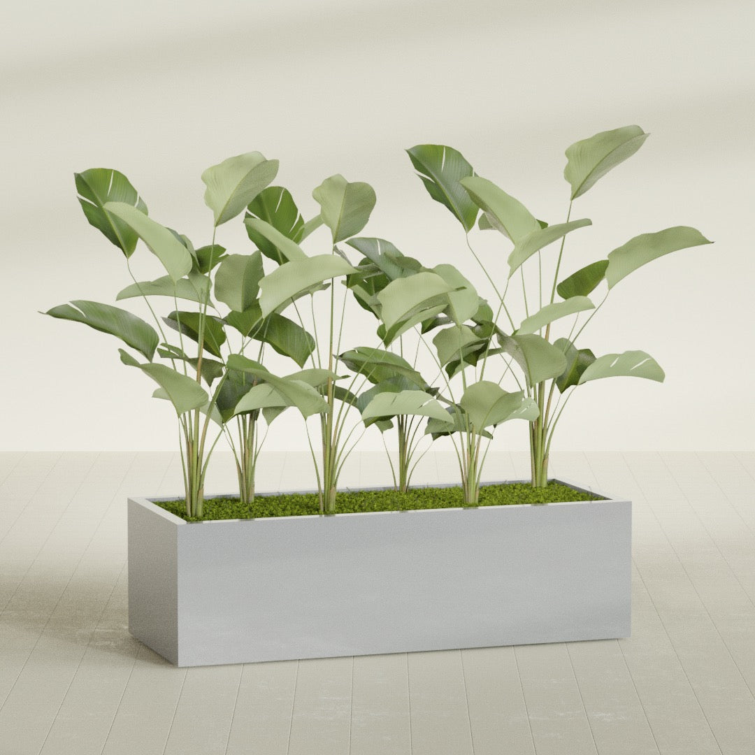Torino Extra Large Wide Rectangle Fiberglass Planter - 60 in x 24 in x 18 in - Metallic Silver - Metallic Silver,60 in x 24 in x 18 in
