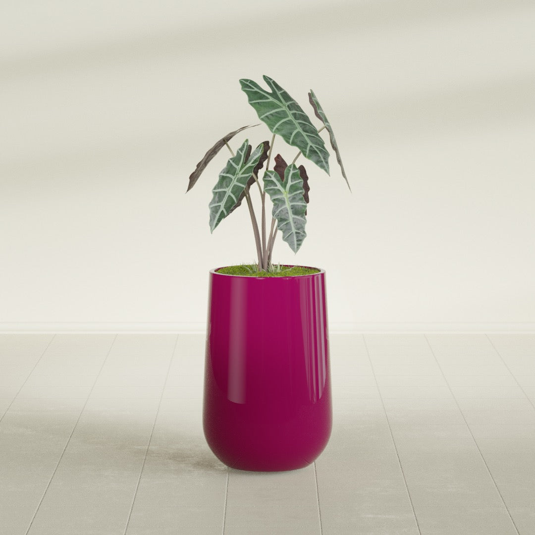 Tall Hayden Medium Round Fiberglass Planter - 12 in x 12 in x 20 in - Gloss Eggplant - Gloss Eggplant,12 in x 12 in x 20 in