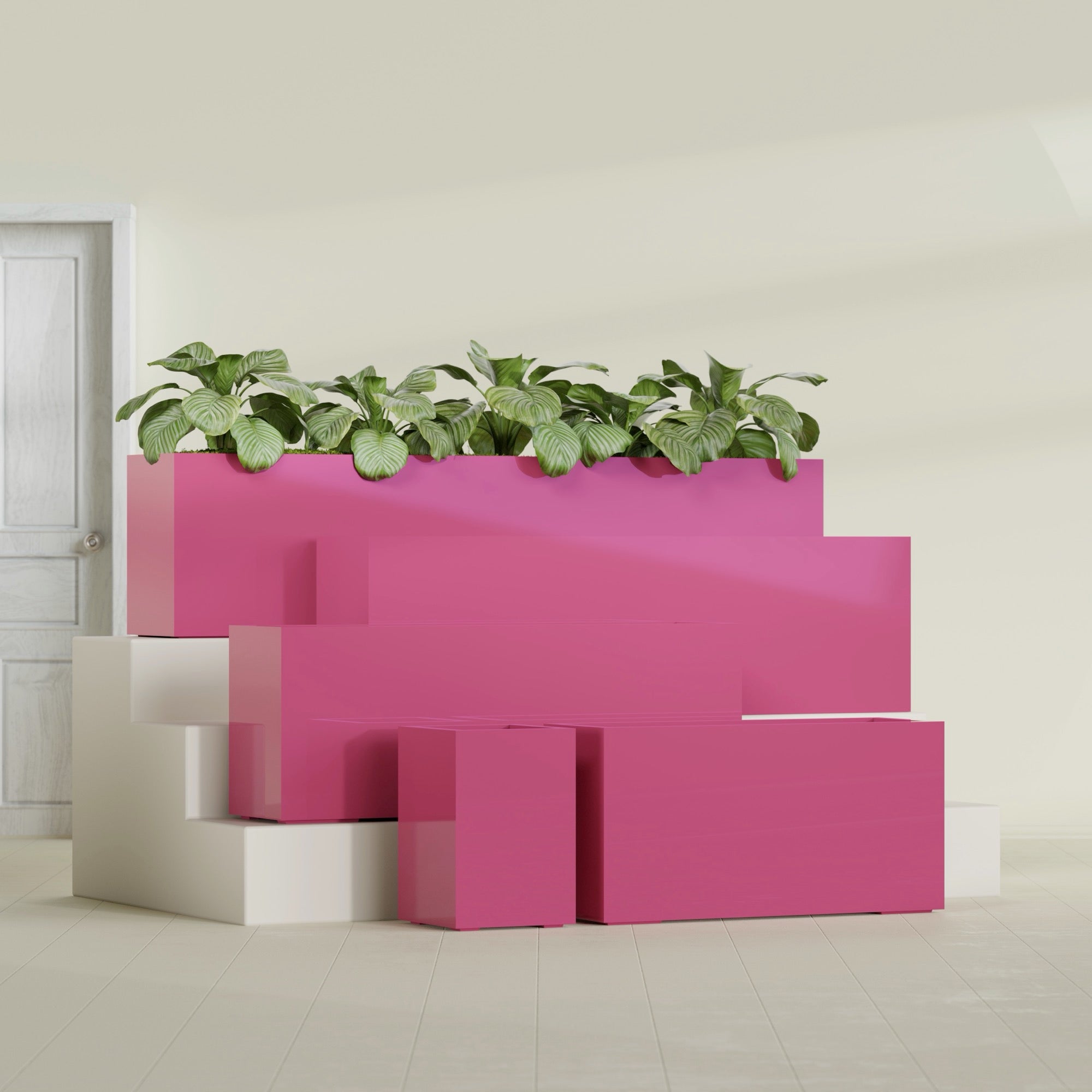 Miami Small Rectangle Fiberglass Planter - 12 in x 12 in x 18 in - Gloss Pink Violet - Gloss Pink Violet,12 in x 12 in x 18 in