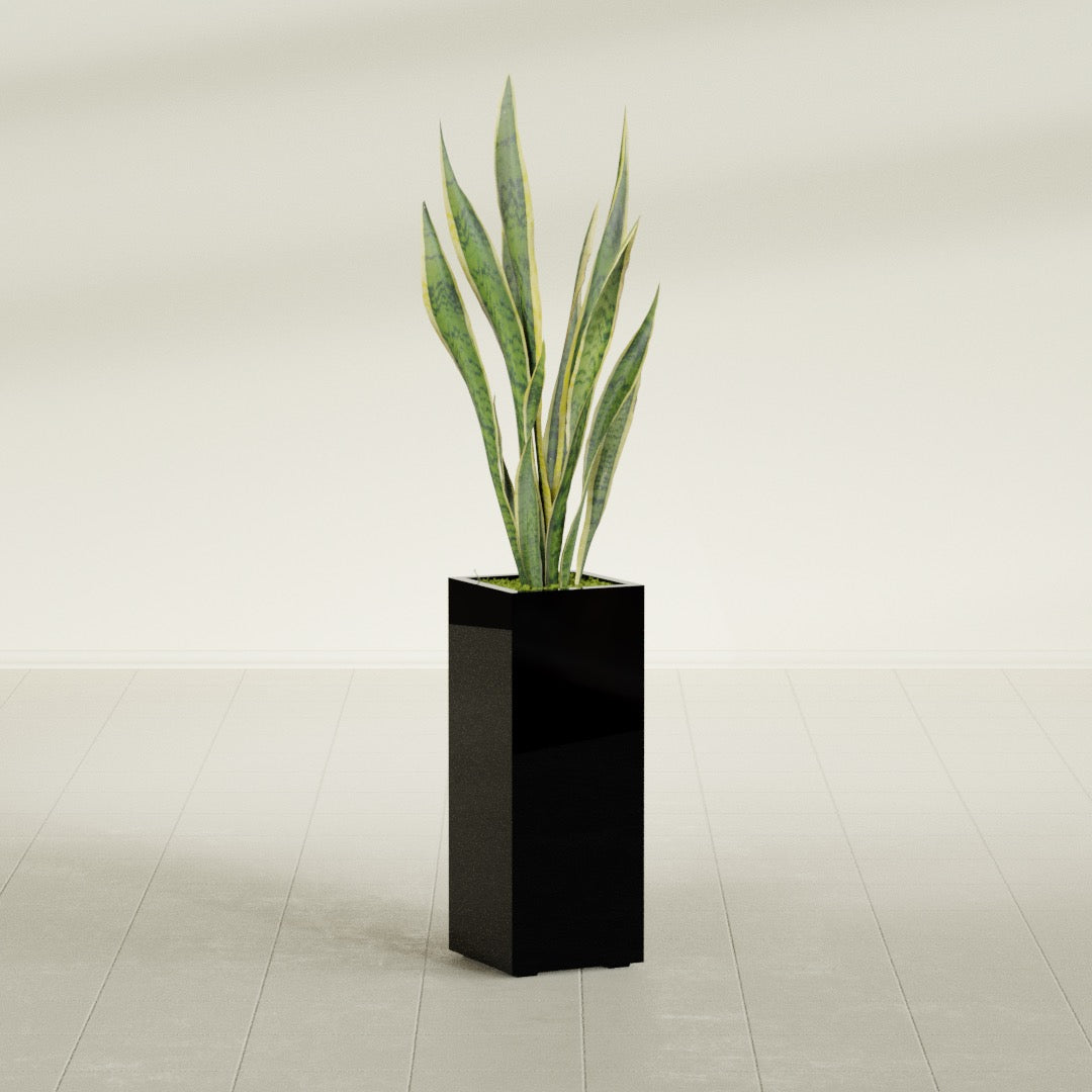 Perth Large Tall Rectangle Fiberglass Planter - 16 in x 16 in x 42 in - Gloss Black - Gloss Black,16 in x 16 in x 42 in