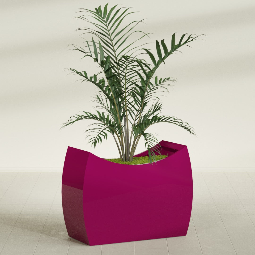 Seoul Extra Large Curved Abstract Fiberglass Planter - 48 in x 20 in x 36 in - Gloss Eggplant - Gloss Eggplant,48 in x 20 in x 36 in