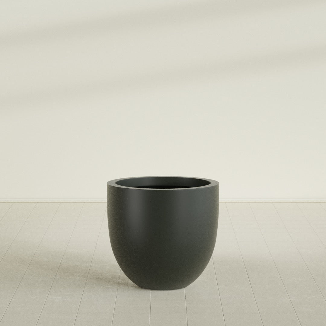 Alzira Large Round Fiberglass Planter - 30 in x 30 in x 28 in - Matte Charcoal - Matte Charcoal,30 in x 30 in x 28 in
