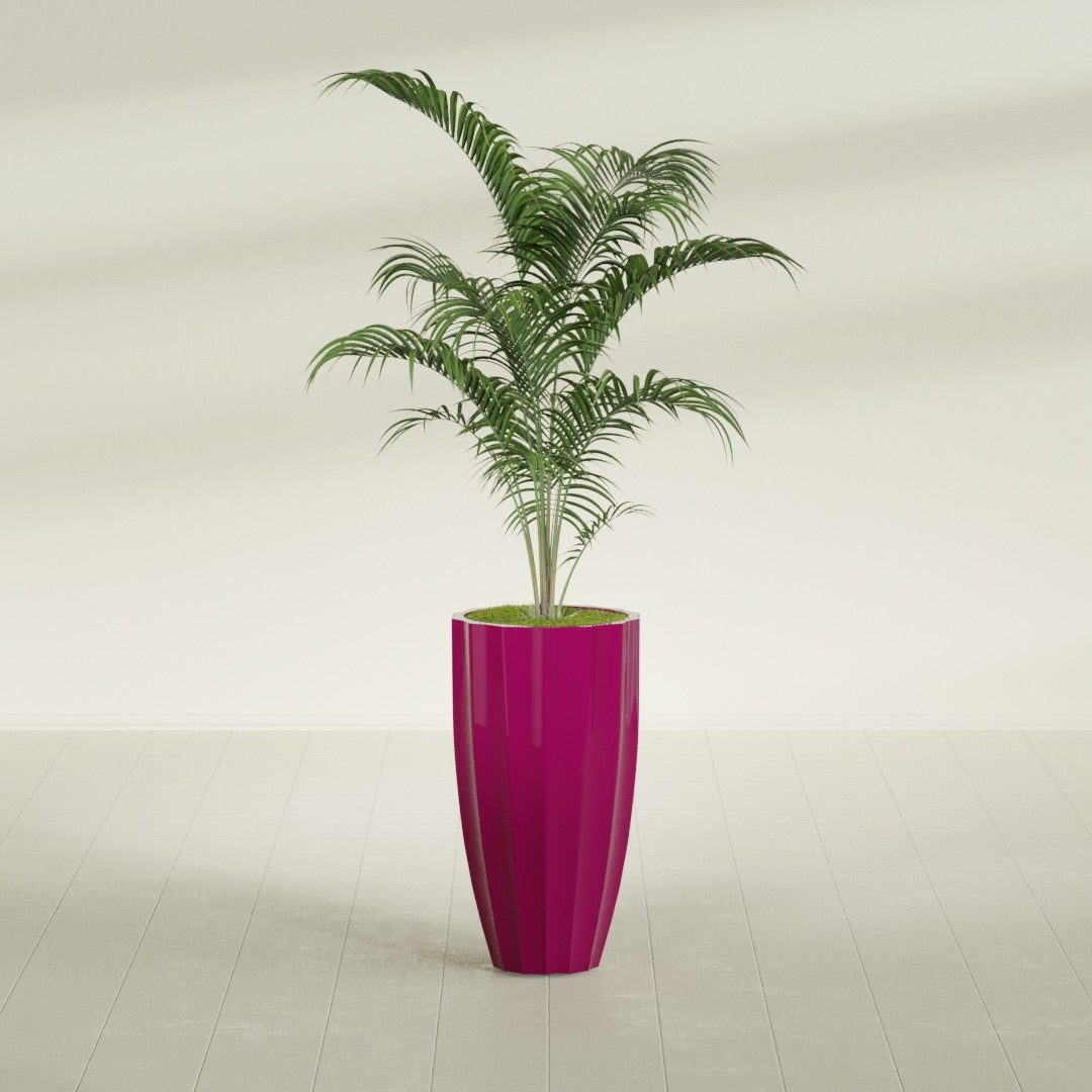 San Jose Large Tall Round Fluted Fiberglass Planter - 16 in x 16 in x 30 in - Gloss Eggplant - Gloss Eggplant,16 in x 16 in x 30 in