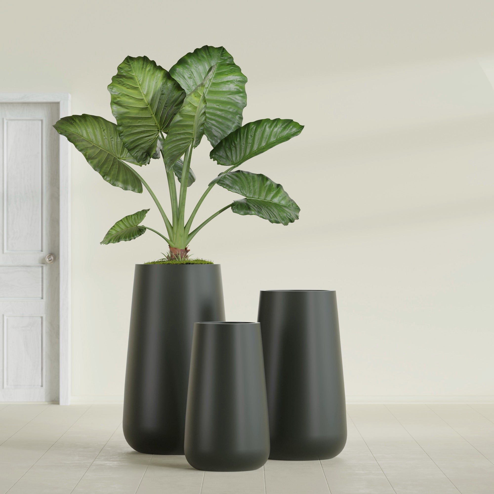 Saigon Large Tapered Round Planter - 16 in x 21 in x 36 in - Matte Charcoal - Matte Charcoal,16.4 in x 20.7 in x 36 in