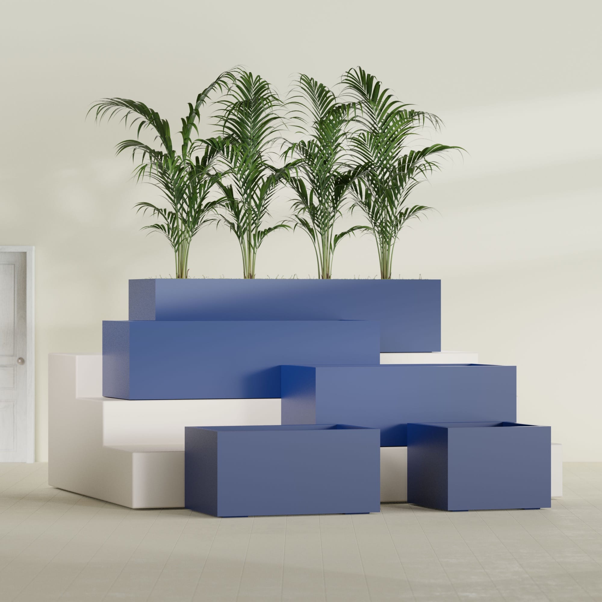 Torino Medium Wide Rectangle Fiberglass Planter - 24 in x 24 in x 18 in - Matte Cobalt Blue - Matte Cobalt Blue,24 in x 24 in x 18 in
