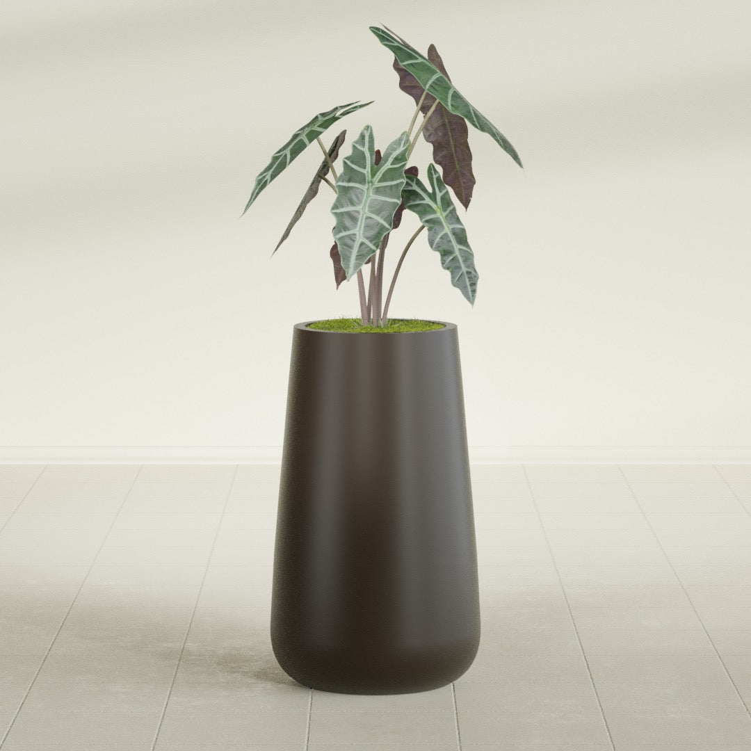 Saigon Large Tapered Round Planter - 16 in x 21 in x 36 in - Matte Brown - Matte Brown,16.4 in x 20.7 in x 36 in