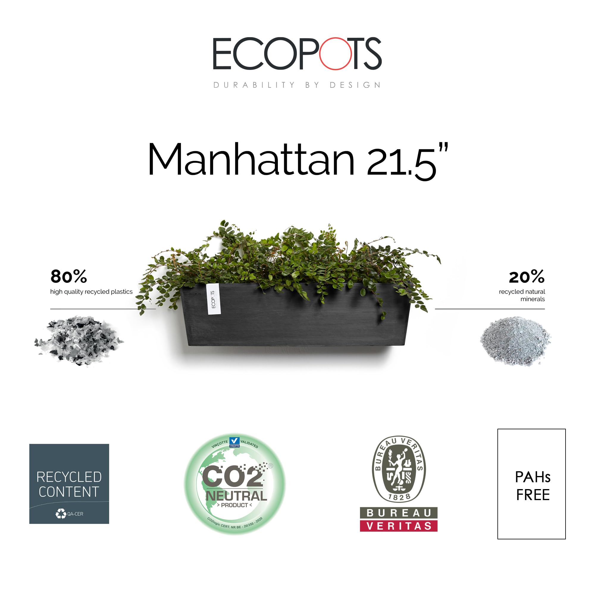 Manhattan Medium Rectangle Wall Planter - 21.75 in x 6.75 in x 6 in - Dark Grey - Dark Grey,21.75 in x 6.75 in x 6 in