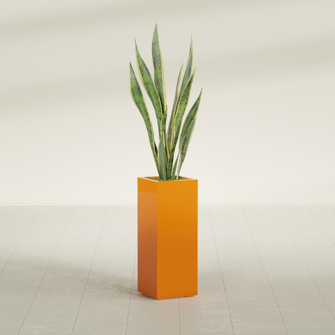Perth Large Tall Rectangle Fiberglass Planter - 16 in x 16 in x 42 in - Gloss Tangerine - Gloss Tangerine,16 in x 16 in x 42 in