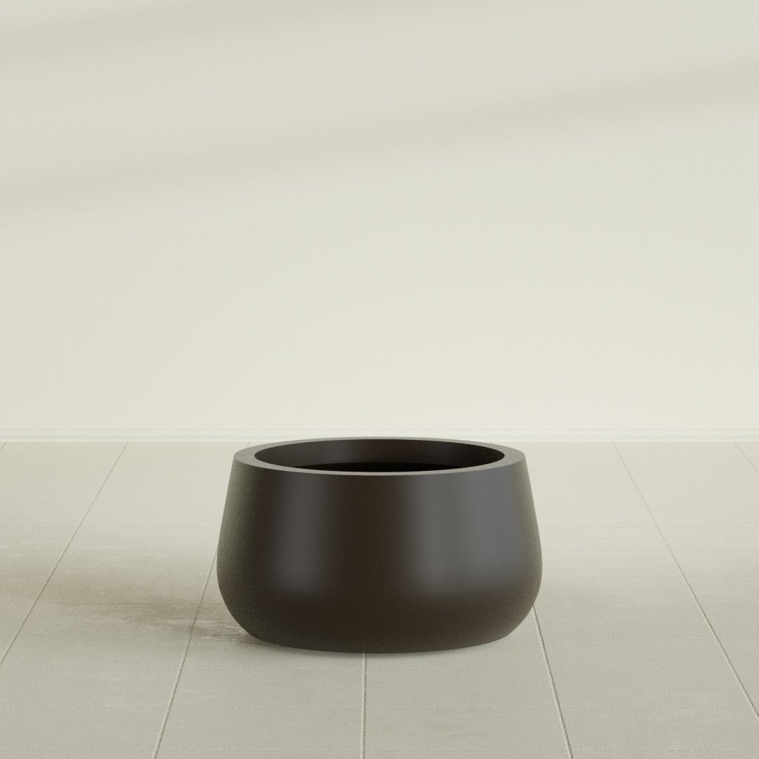 Short Hayden Small Round Fiberglass Planter - 16 in x 16 in x 8 in - Matte Brown - Matte Brown,16 in x 16 in x 8 in