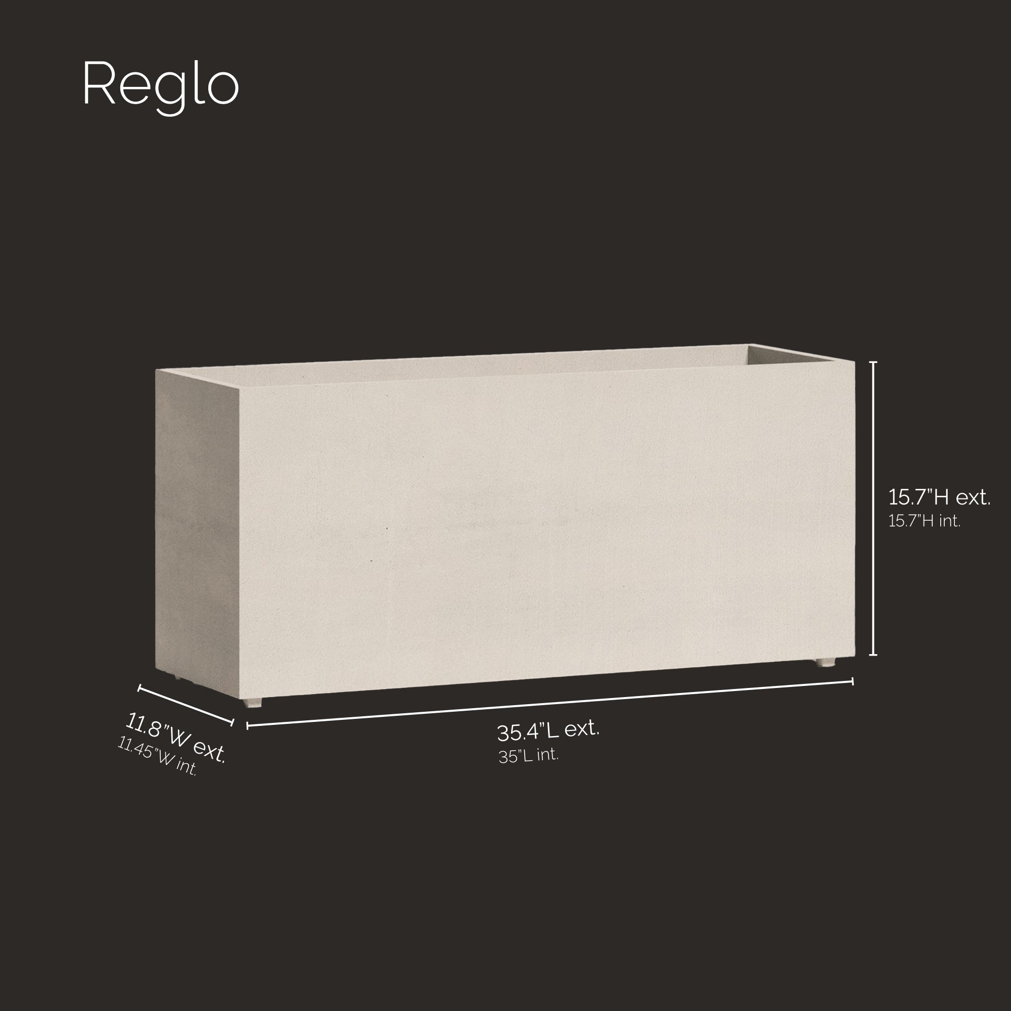 Reglo Rectangular Planter – Sand Stone Finish – Fiberglass Indoor/Outdoor and Weather-Resistant Large Planter (35.5" L x 11.75" W x 15.75" H Exterior, 35" L x 11.5" W Interior) - Sand Stone,35.5 in x 11.75 in x 15.75 in - Sand Stone,35.5 in x 11.75 i - Sand Stone,35.4 in x 11.8 in x 15.7 in