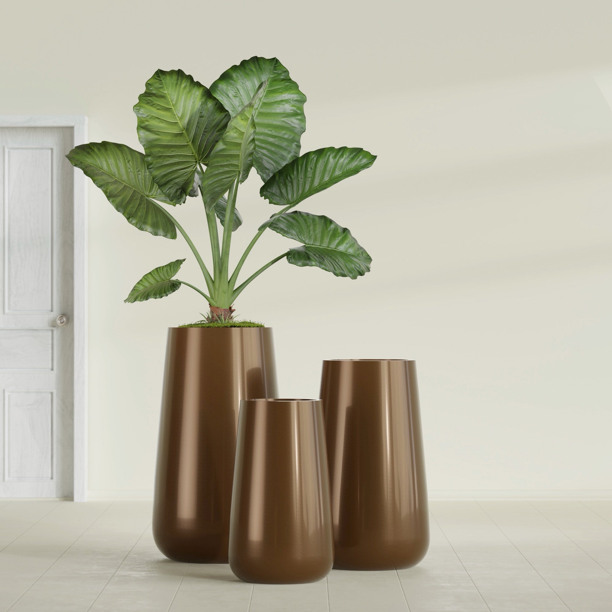 Saigon Large Tapered Round Planter - 14 in x 14 in x 30 in - Metallic Bronze - Metallic Bronze,13.7 in x 13.7 in 30 in