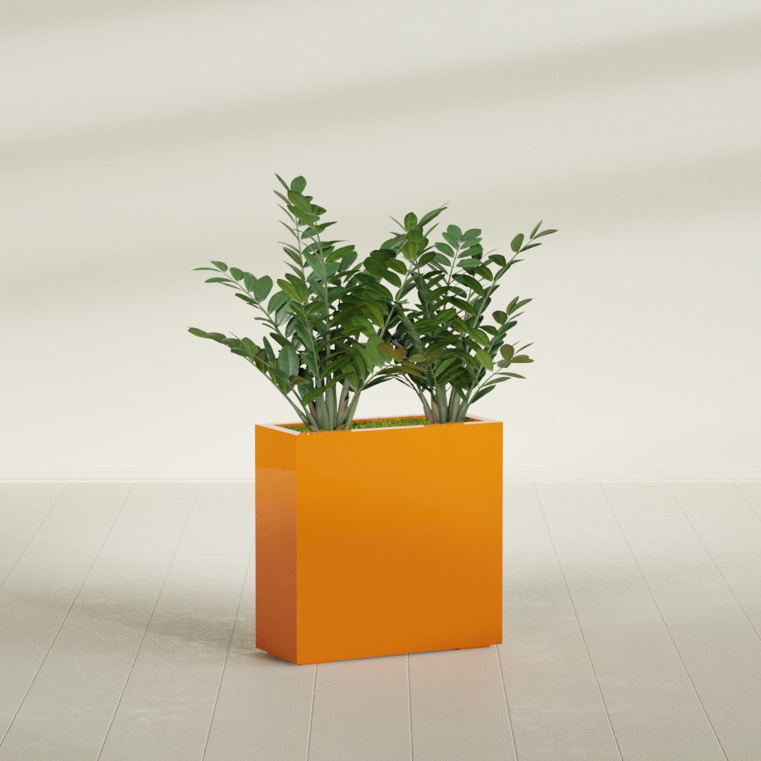 Milano Medium Narrow Rectangle Fiberglass Planter - 24 in x 10 in x 24 in - Gloss Tangerine - Gloss Tangerine,24 in x 10 in x 24 in