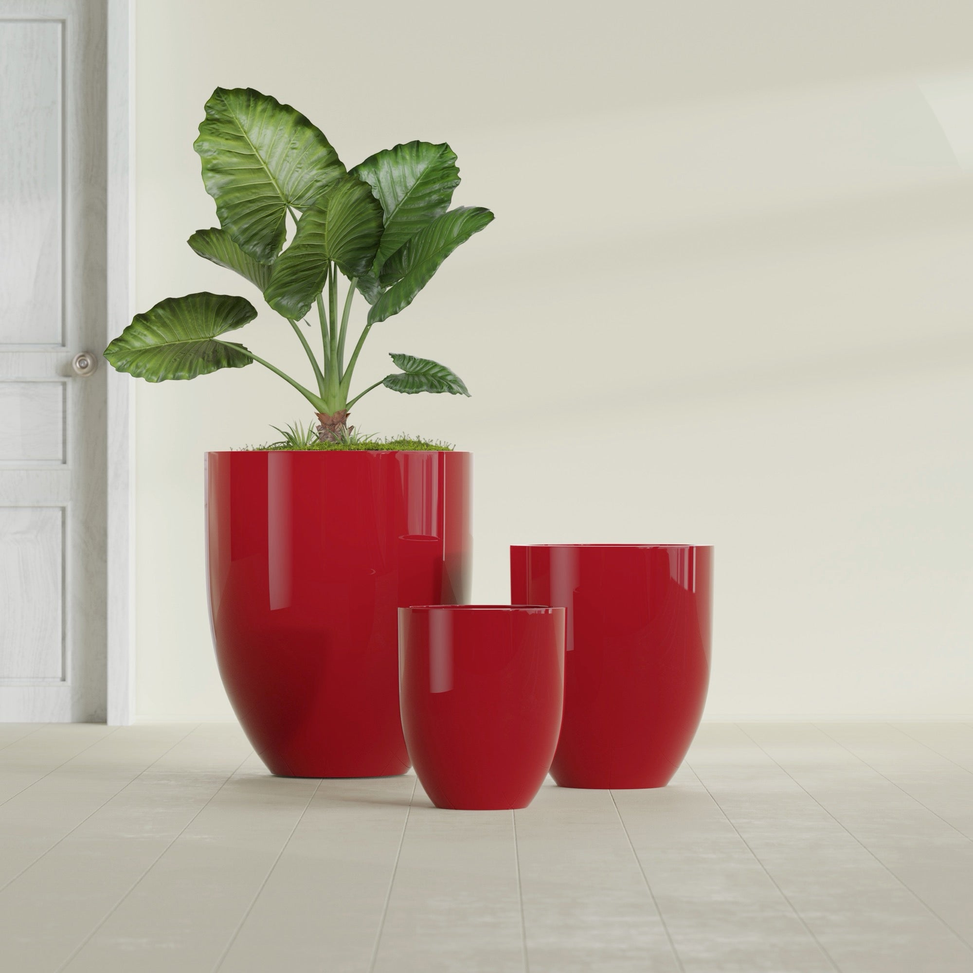 Valencia Large Round Fiberglass Planter - 27 in x 27 in x 31 in - Gloss Red - Gloss Red,27 in x 27 in x 31 in