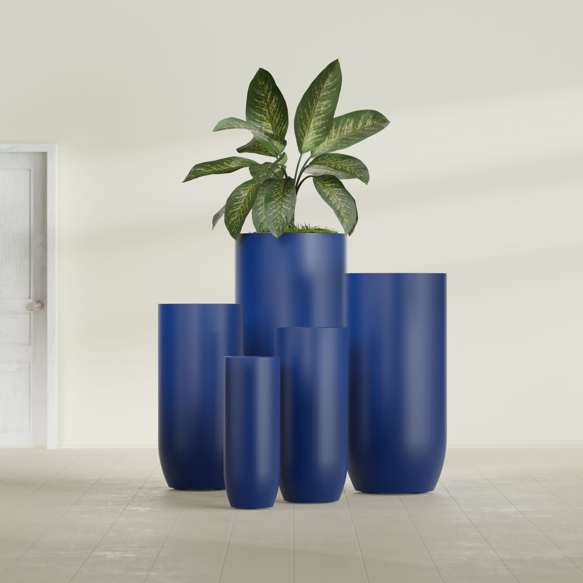 Saint Tropez Extra Large Tall Round Fiberglass Planter - 28 in x 28 in x 60 in - Matte Cobalt Blue - Matte Cobalt Blue,28 in x 28 in x 60 in