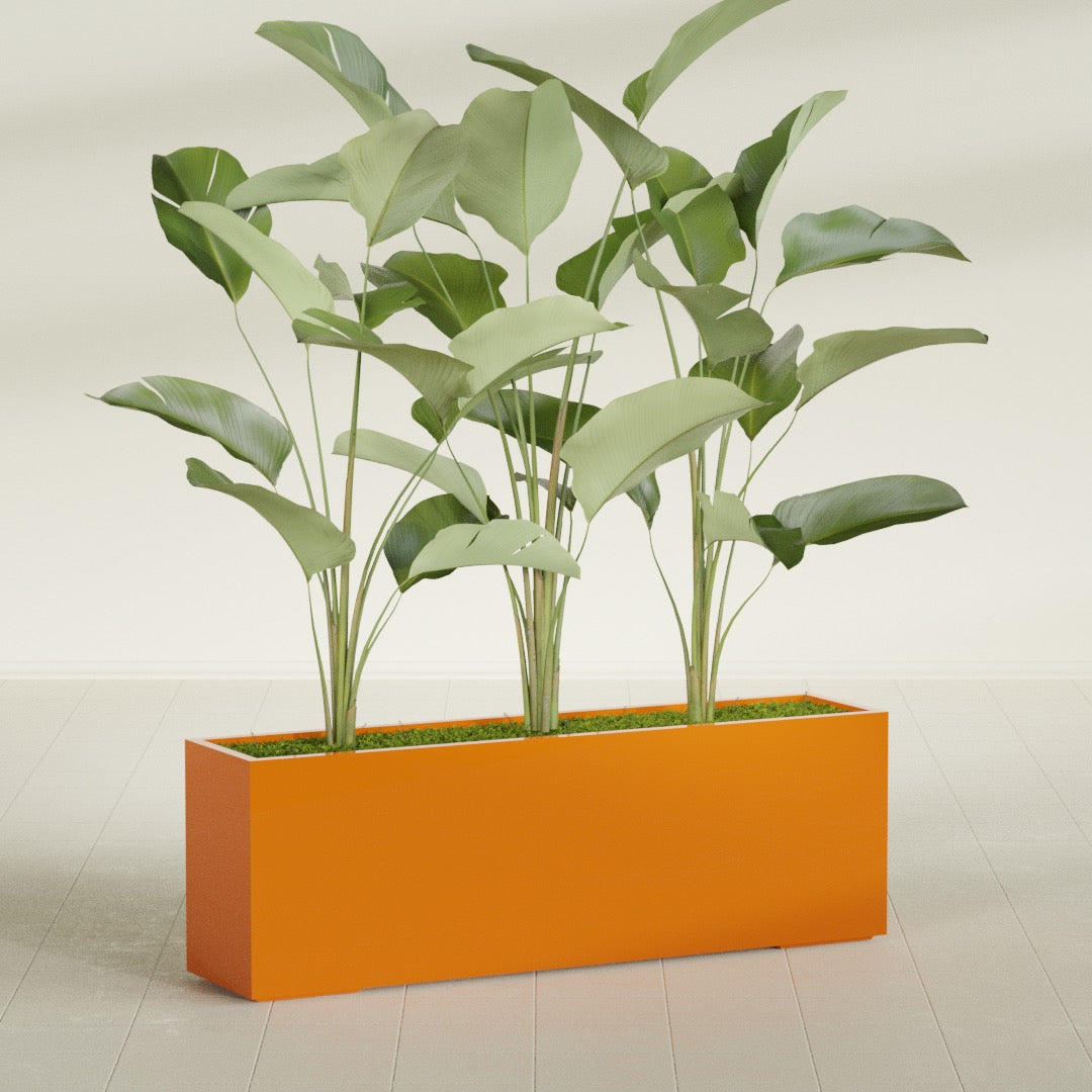 Tolga Extra Large Long Rectangle Fiberglass Planter - 72 in x 16 in x 24 in - Gloss Tangerine - Gloss Tangerine,72 in x 16 in x 24 in