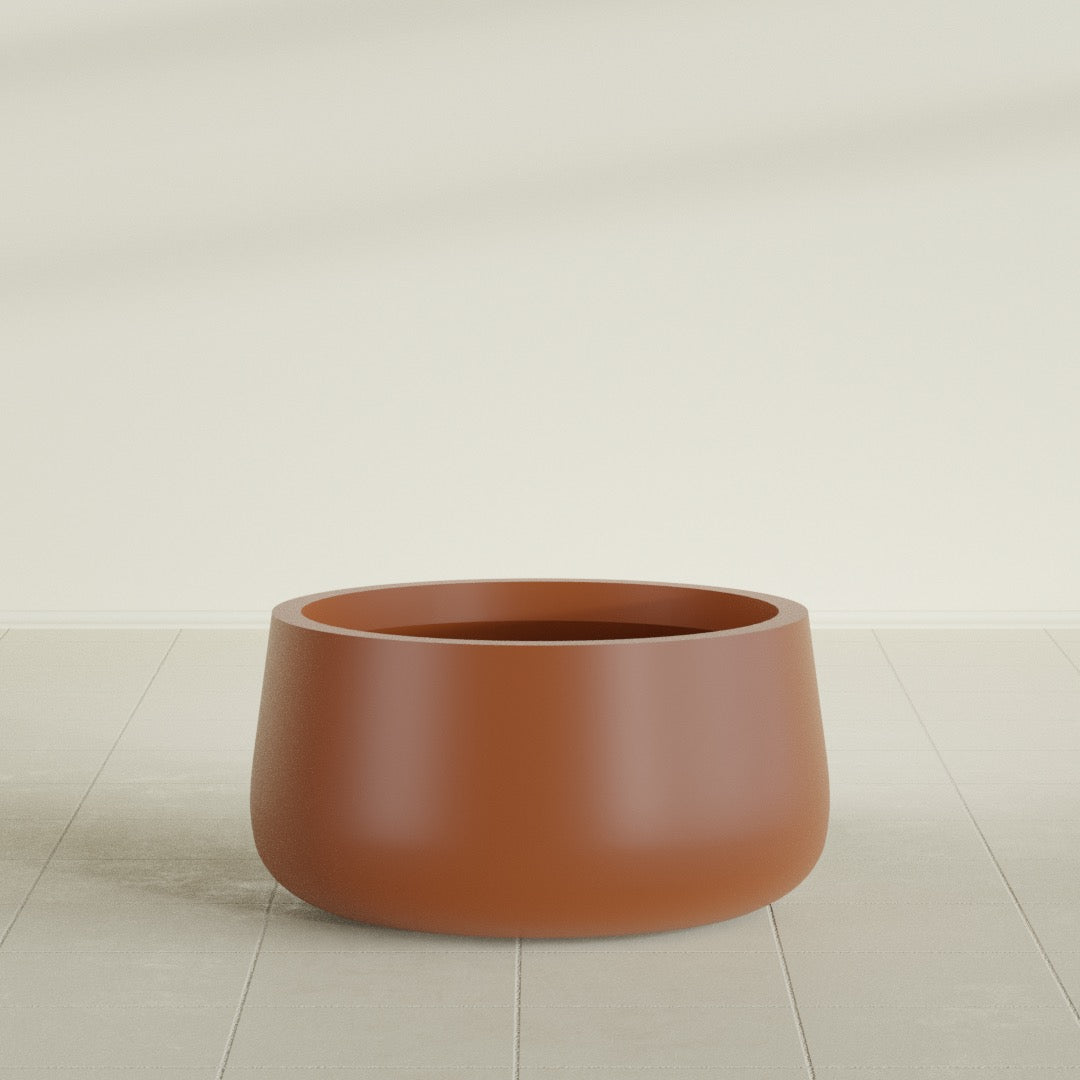 Short Hayden Medium Round Fiberglass Planter - 20 in x 20 in x 10 in - Matte Terracotta - Matte Terracotta,20 in x 20 in x 10 in