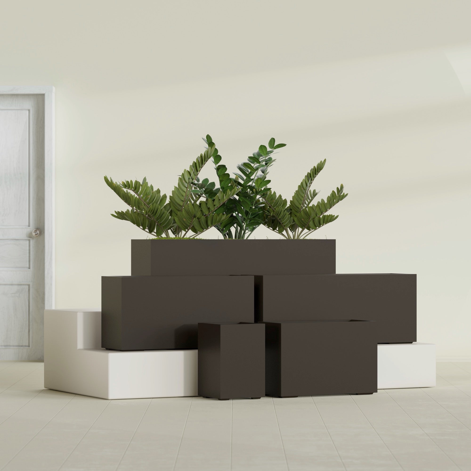 Tolga Medium Rectangle Fiberglass Planter - 16 in x 16 in x 24 in - Matte Brown - Matte Brown,16 in x 16 in x 24 in