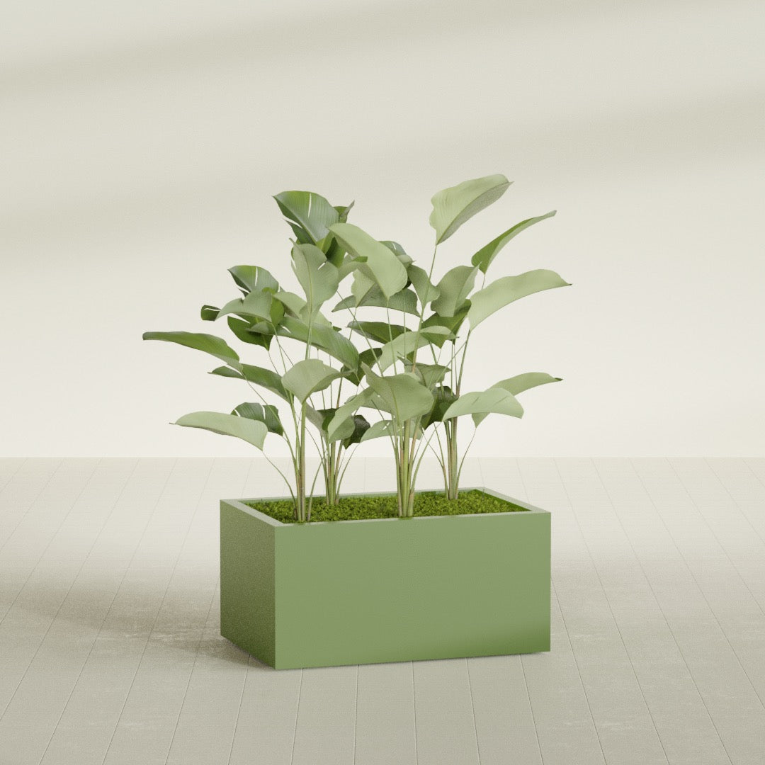 Torino Large Wide Rectangle Fiberglass Planter - 36 in x 24 in x 18 in - Satin Green - Satin Green,36 in x 24 in x 18 in