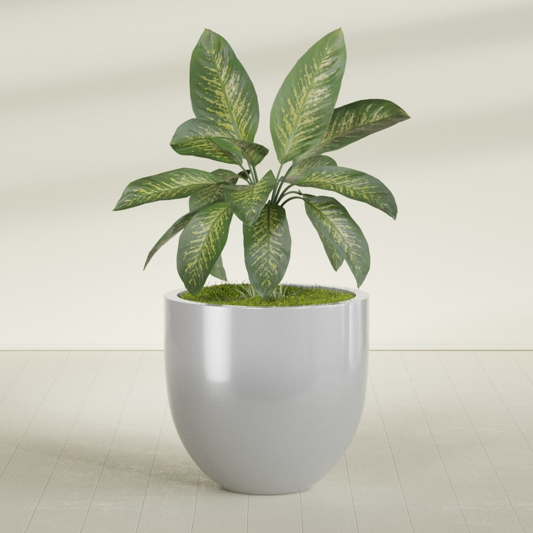 Alzira Large Round Fiberglass Planter - 36 in x 36 in x 34 in - Metallic Silver - Metallic Silver,36 in x 36 in x 34 in