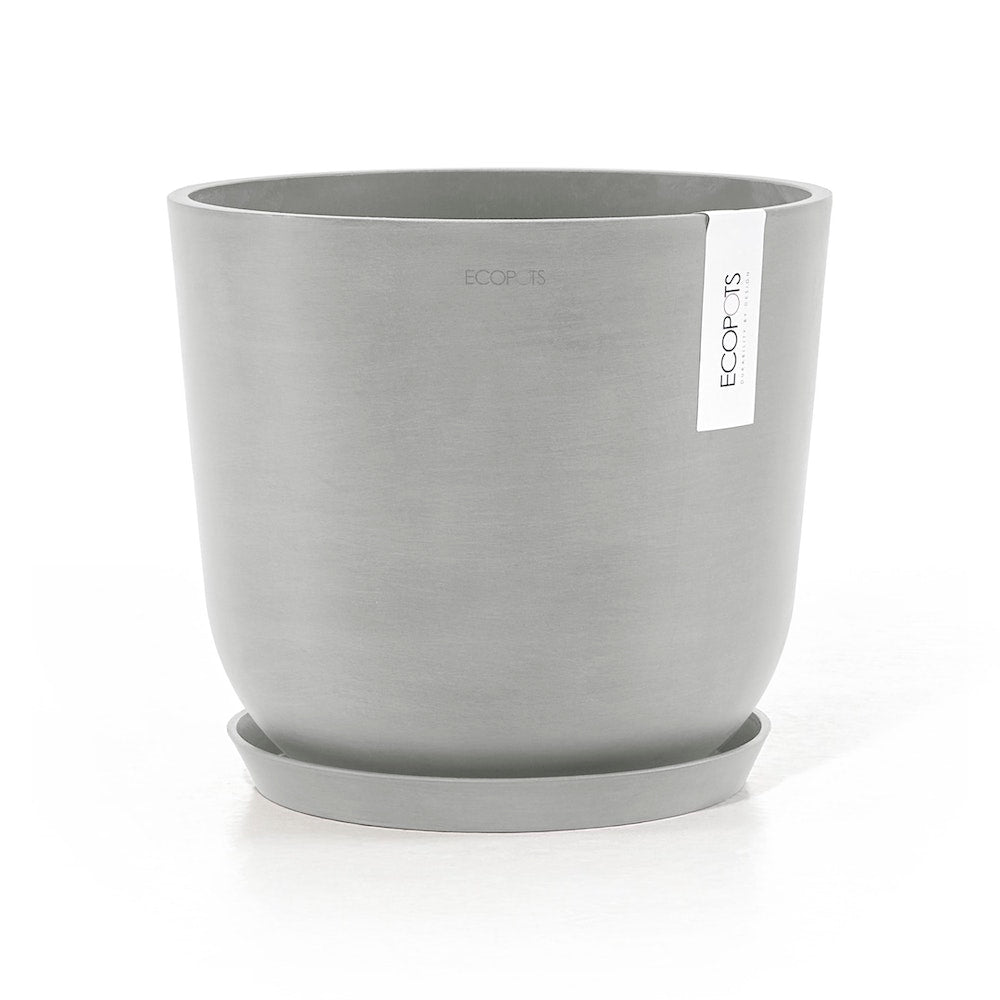 Oslo Small Round Planter - 9.8 in x 9.8 in x 8.5 in - Planter + Saucer - White Grey - White Grey,9.75 in x 9.75 in x 8.5 in,Planter + Saucer